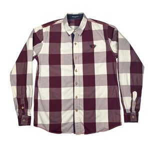 Fredd Marshall Mens Burgundy White Buffalo Check Long Sl Button Up Shirt Size L
